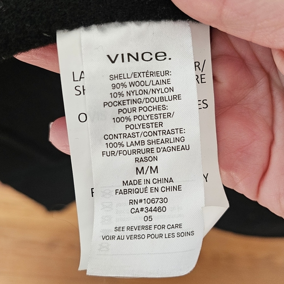 Vince Black Oversized Long Coat with Shearling Banded Sleeves Size Medium - Picture 11 of 11